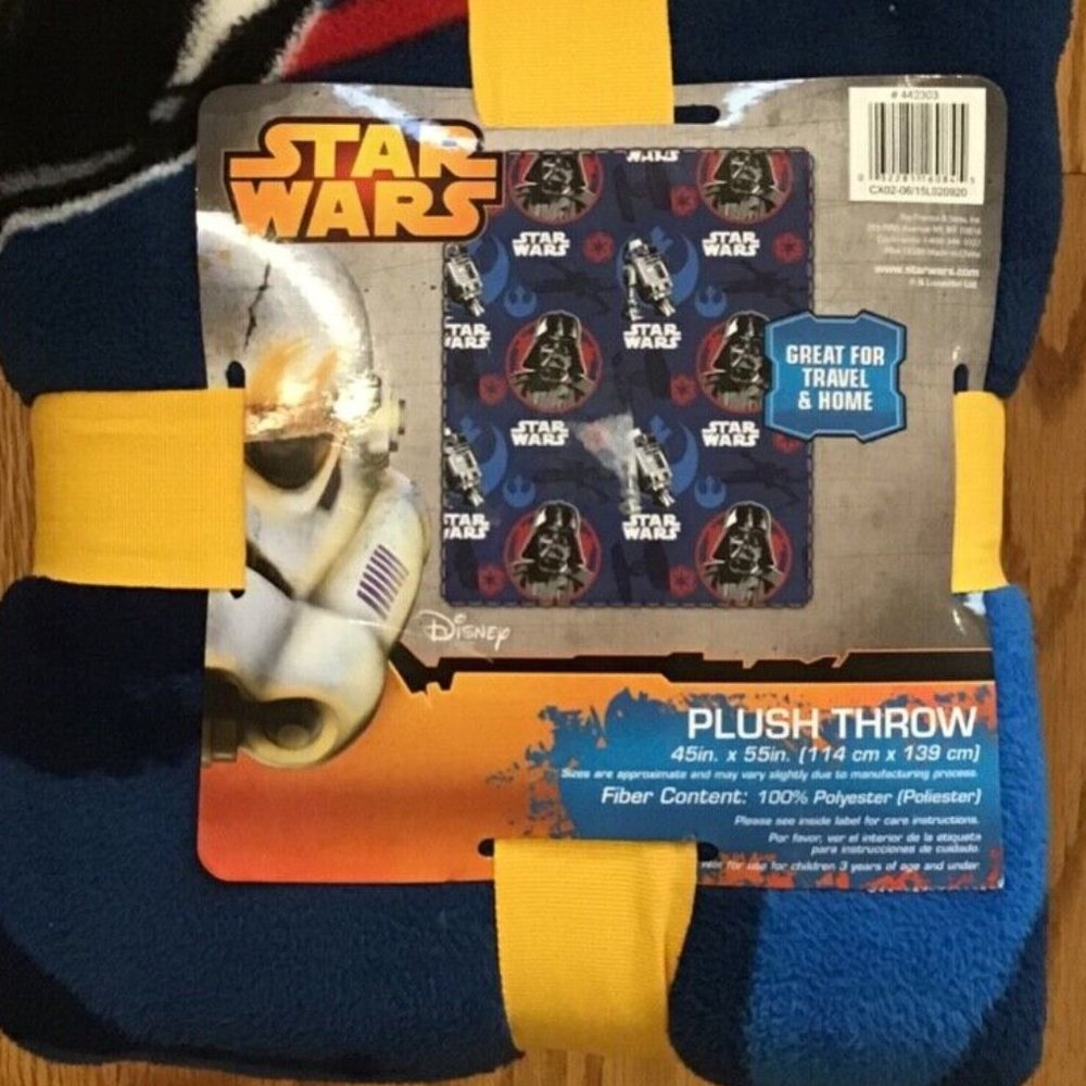 NEW Plush Throw Blanket STAR WARS 45"x55" Blue Children Home Darth Vader R2D2